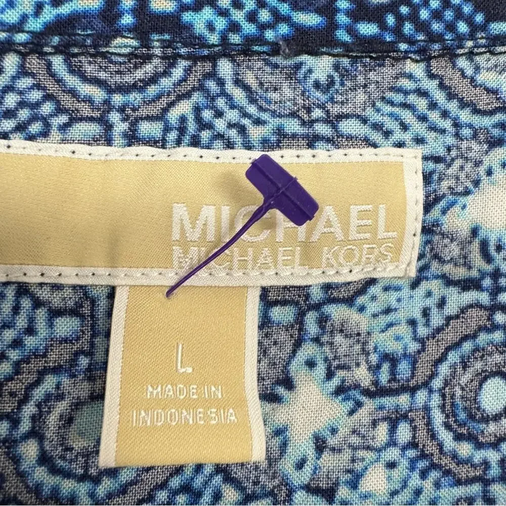 Michael Kors Blue Paisley Boho Blouse Womens L Casual Classic Beachy Shirt Top